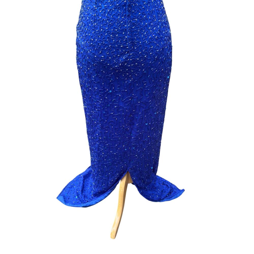 VTG Y2K Beaded Dress Gown Sz 12 Blue Maxi Bodycon Prom Glam Fairy Evening Formal - Picture 5 of 16